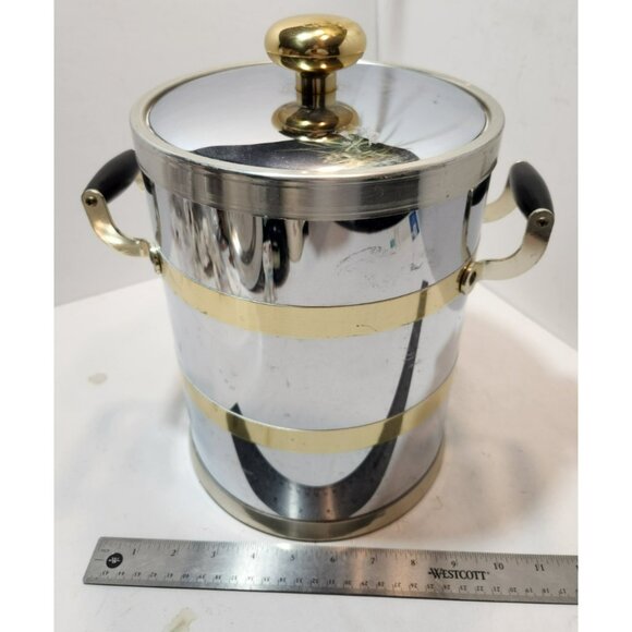 Vintage Kraftware Two-Toned Chrome & Brass Ice Bucket w/Insulated Plastic Lining - Picture 14 of 14
